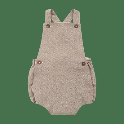 Loan romper in chestnut wool herringbone