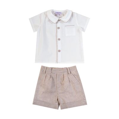 BEIGE PIPING SHORT-SLEEVED SHIRT FOR BOY