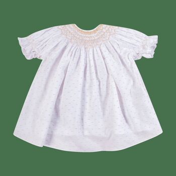 Blouse smockée au col et manches, plumetis bicolore sable/blanc BIO disponible en 12M 5