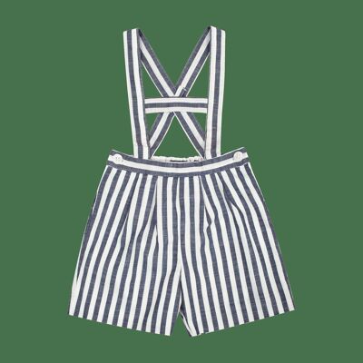 Overalls with large navy stripes