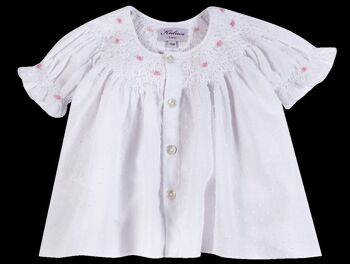 Blouse smockée au col et manches, plumetis blanc BIO 2