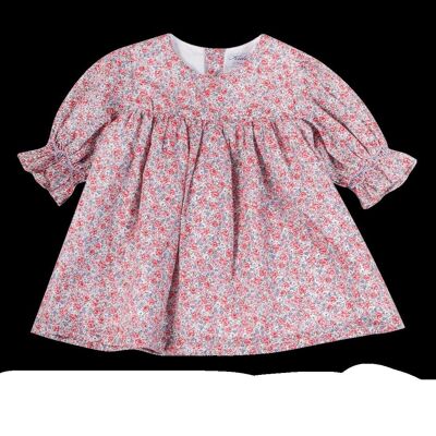 Blouse with smocked sleeves, organic red/pink/blue floral print