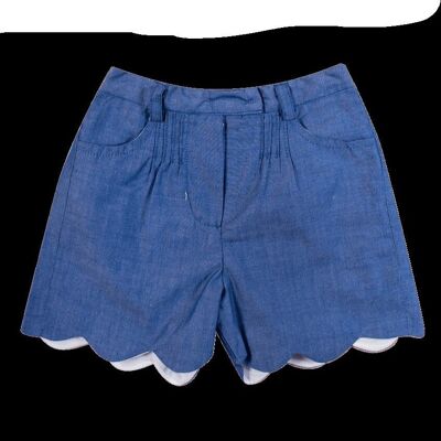 Short à festons, fil à fil denim