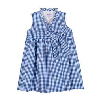 Robe cache cœur en vichy bleu denim, col et buste à volants 8