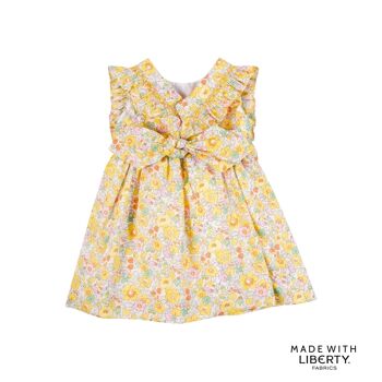 Robe à volants smockés, dos V, Liberty Betsy soleil rose 3