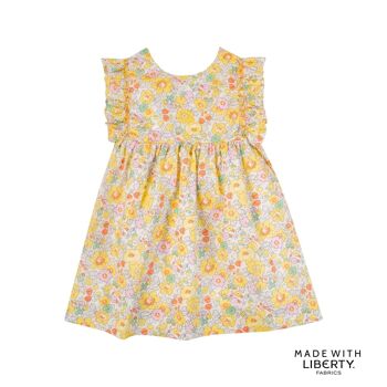 Robe à volants smockés, dos V, Liberty Betsy soleil rose 22