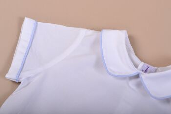 Chemise blanche manches courtes, col mac milan, passepoil ciel 3