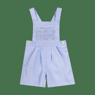 Boy's dungarees with smocked bib, sky blue chambray
