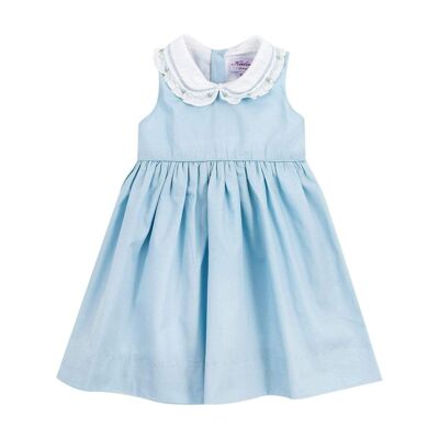 Blue dress with double collar in organic cotton
