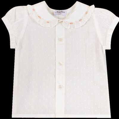 Camicia svizzera a pois bianco sporco organica, colletto alla Peter Pan con bluse