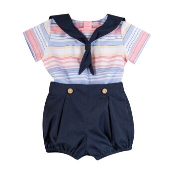 Ensemble bébé haut rayé col marin et bloomer 9