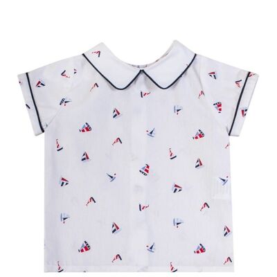 Boat print short-sleeved shirt - available in 6M, 12M, 18M, 2Y