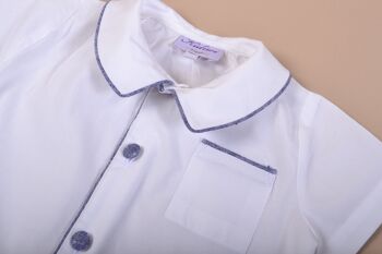 Ensemble garçon chemise blanche garçon, passepoilé en lin moucheté marine et son short ADAM disponible en 6M 7