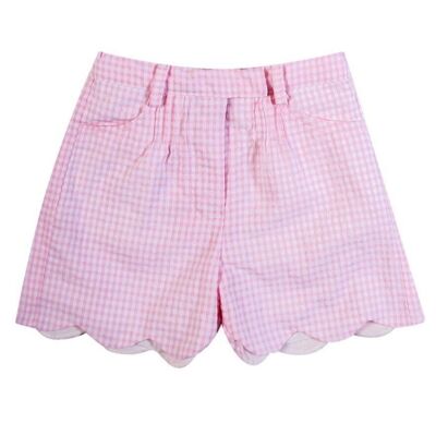 Scalloped shorts, pale pink oversucker gingham