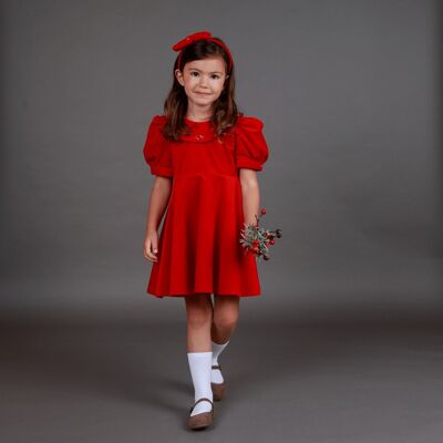 Red velvet dress with embroidery. Last size 12M