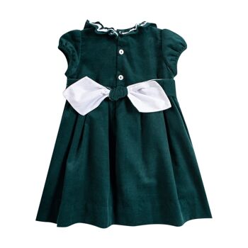 Robe en velours côtelé de pin vert smocké.  Dernières tailles 12M, 3A 3