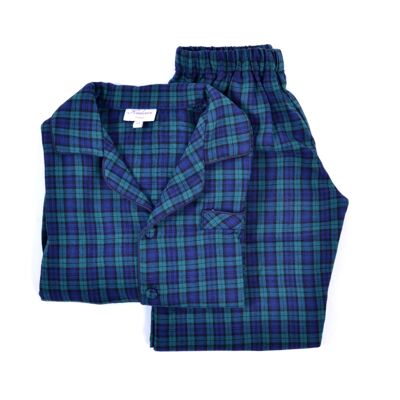 Mixed pajamas in green tartan with lapel collar