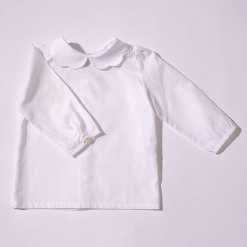 Blouse fille en popeline blanche, col feston