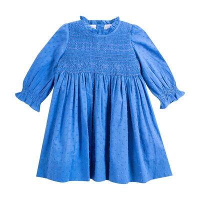 Gesmoktes Kleid aus blau gepunktetem Porzellan