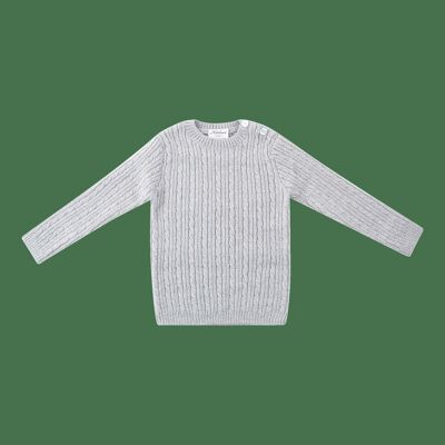 Grauer Zopfstrickpullover aus 100 % Wolle