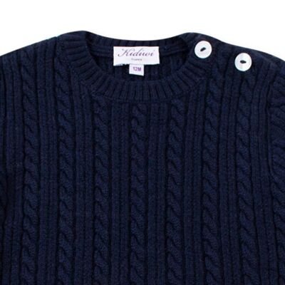 Maglione a trecce blu navy 100% lana