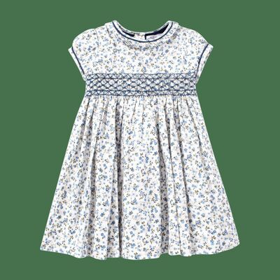 Smocked dress with blue floral print