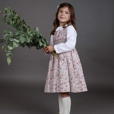 Robe smockée à imprimé fleuri rose