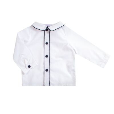 Camisa de popelina blanca y ribete azul marino - todavía hay una disponible en 2A