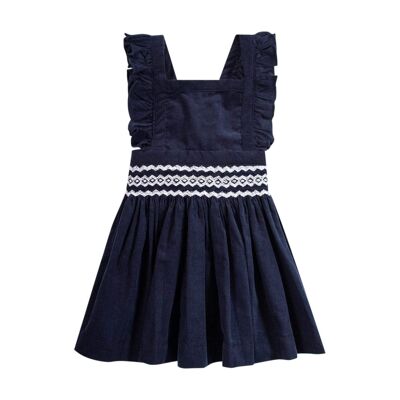 Navy smocked apron dress with straps