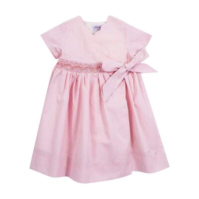 Pink striped smocked dress with a maxi bow