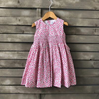 Smocked dress with strawberry and cherry print