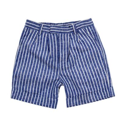 Denim blue striped linen shorts