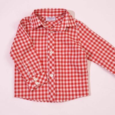 Camisa de manga larga de cuadro vichy roja