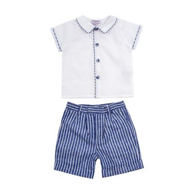 Pantaloncini in lino a righe blu denim per bambino