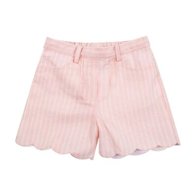 Pantalón corto de lino rosa a rayas