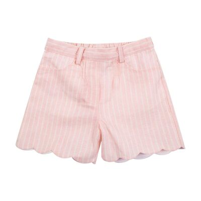 Short en lin rayé rose