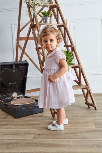 Robe smockée en plumetis rose pâle BIO 3