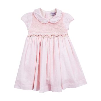 Robe smockée en plumetis rose pâle BIO 12