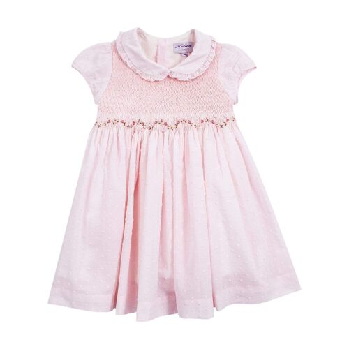 Robe smockée en plumetis rose pâle BIO