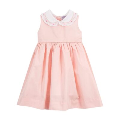 Powder pink dress with double collar in organic cotton