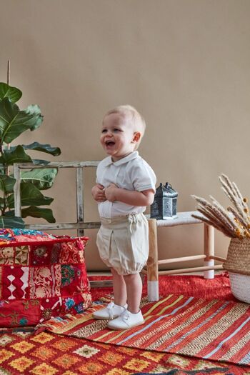 Ensemble bébé bloomer en lin beige et chemise blanche 8