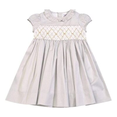 Smocked dress with thin gray stripes