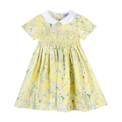 Smocked dress with yellow and blue print AVAILABLE IN 6M