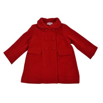 Manteau en laine rouge et détails en velours rouge 3