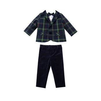 Ensemble chemise et veste de costume en tartan marine et vert 7