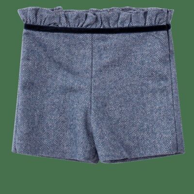 Shorts in lana a spina di pesce blu navy