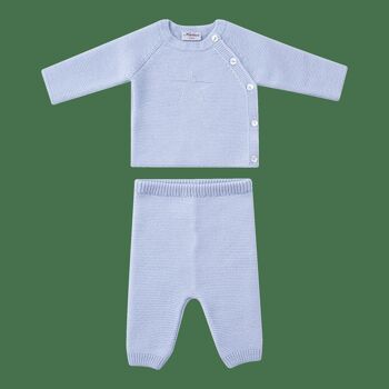 Ensemble bébé bleu ciel 100% laine mérinos 12