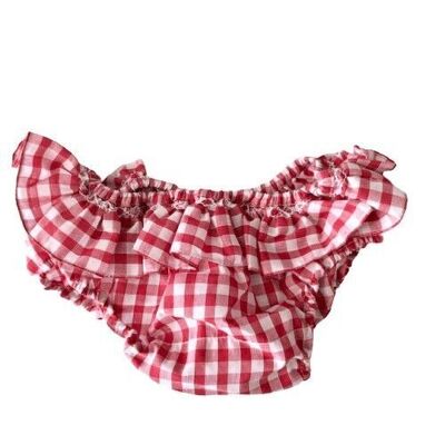 Swim bottoms with smocked ruffles in red gingham