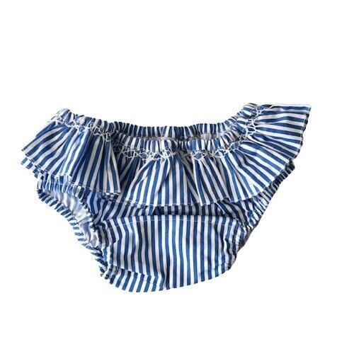 Culotte de bain à volants smockés rayé bleu