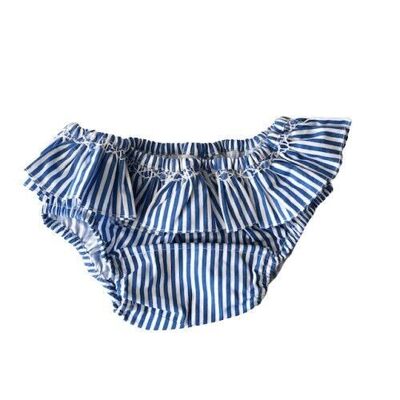 Blue striped smocked ruffle swim bottoms
